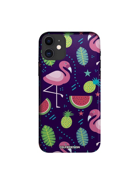 

CelfieDesign Purple & Green Flamingo Base 501 Quirky Sustainable Apple iPhone 11 Back Cover