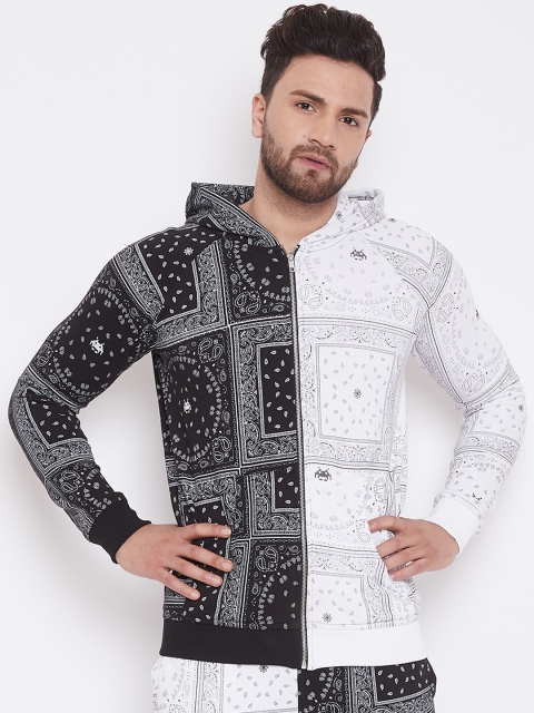 

FUGAZEE Men Black & White Printed Hooded Sweatshirt