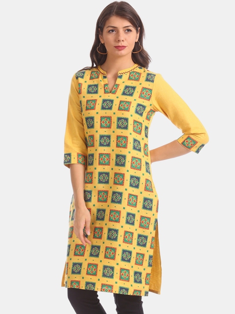 

Karigari Women Yellow Printed Straight Kurta