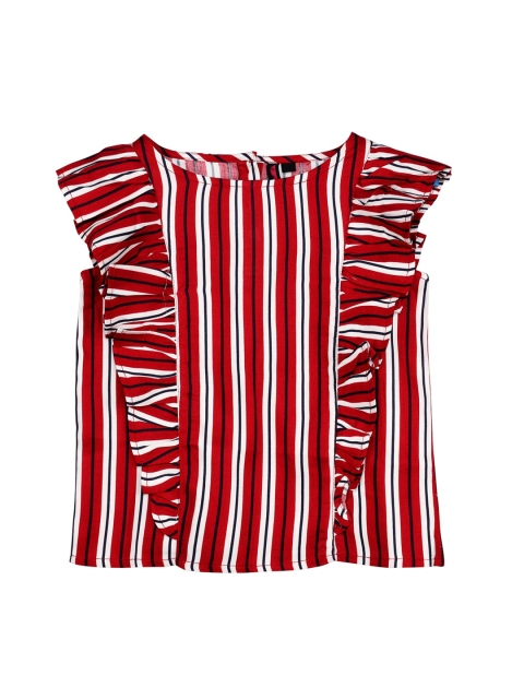 

Ishin DESIGNER STUDIO Girls Maroon & White Striped Top