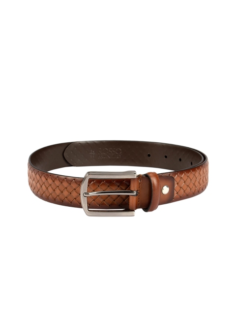 

ROSSO BRUNELLO Men Tan Brown Textured Leather Belt
