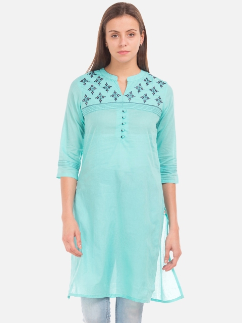 

Karigari Women Blue Embellished A-Line Kurta