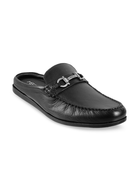 

Metro Men Black Solid Shoe-Style Leather Sandals