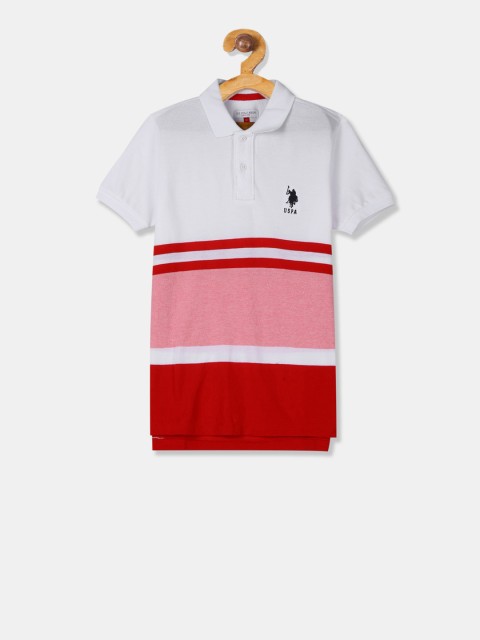 

U.S. Polo Assn. Kids Boys White Colourblocked Polo Collar T-shirt