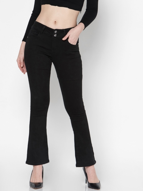 Deal Jeans Women Black Flared Mid-Rise Clean Look Jeans