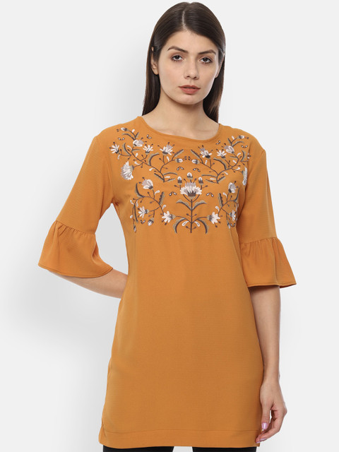 

Van Heusen Woman Women Yellow & Brown Embroidered Tunic