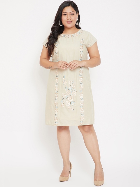 

CHROME & CORAL Women Beige Embroidered A-Line Dress