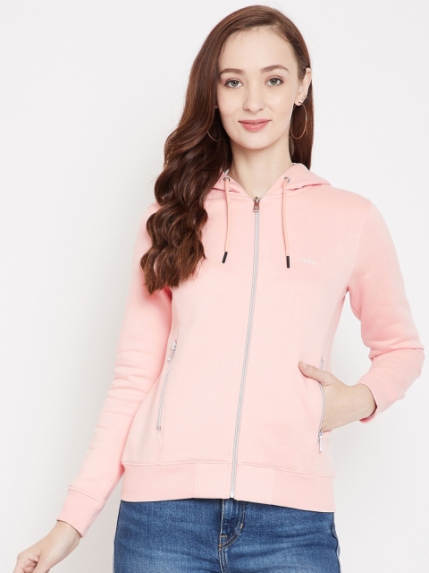 Octave Women Pink Solid Hooded Sweatshirt