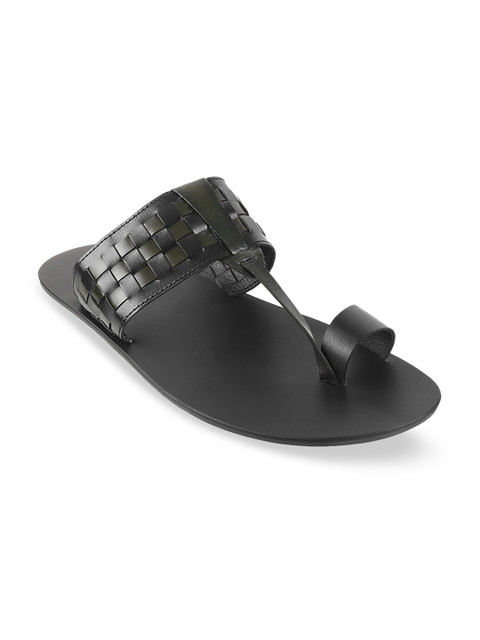 

Metro Men Black Textured Leather Comfort Sandals