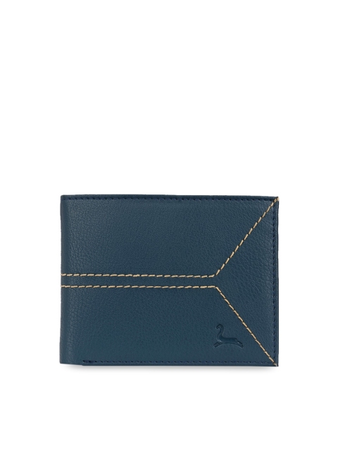 

Pacific Gold Men Blue Solid Two Fold Faux Leather Wallet