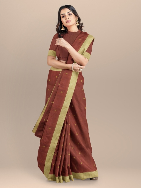 

BharatSthali Brown Woven Design Pure Silk Chanderi Saree