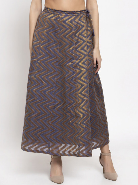 

Ayaany Women Purple & Gold-Coloured Self-Design Maxi Flared Skirt
