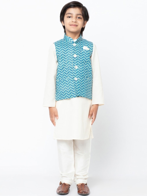 

KISAH Boys Blue & White Self Design Kurta with Pyjamas
