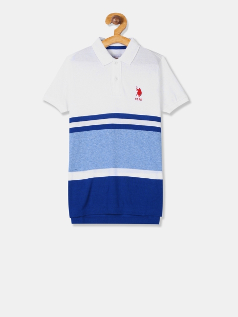

U.S. Polo Assn. Kids Boys Blue & White Colourblocked Polo Collar T-shirt