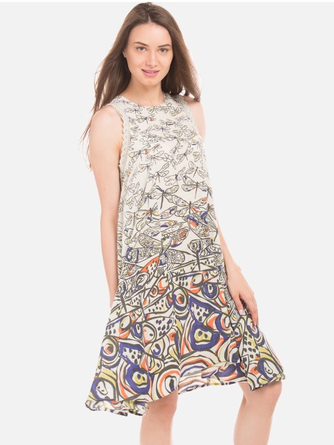 

Sugr Women Off-White Printed Drop-Waist Dress