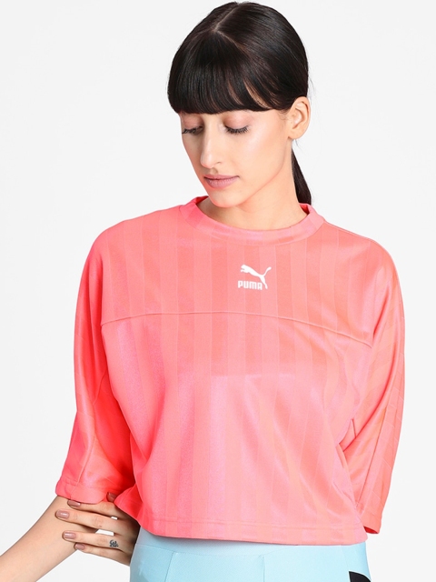 

Puma Women Pink Solid Round Neck T-shirt