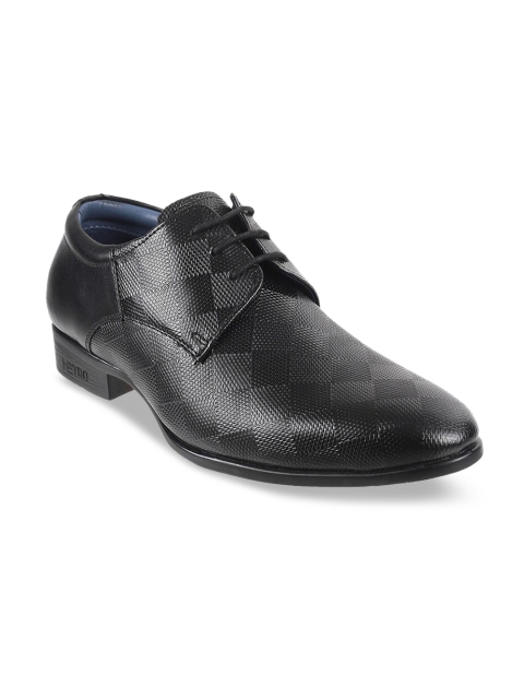Metro Men Black Textured Leather Formal Derbys