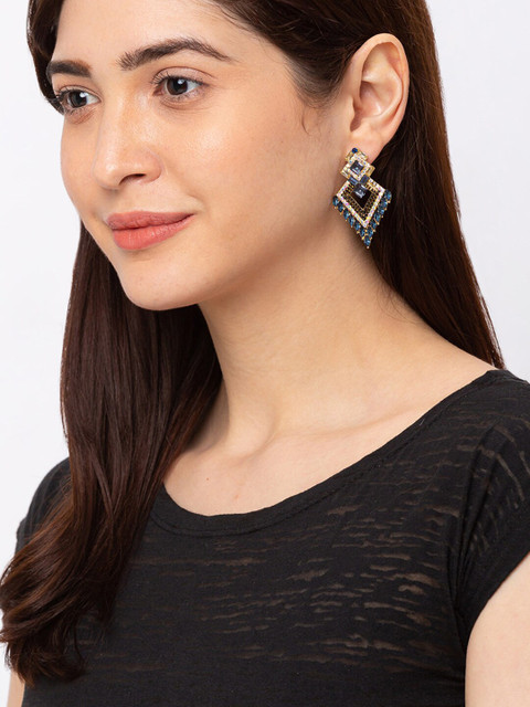 

Globus Gold-Toned & Grey Geometric Drop Earrings