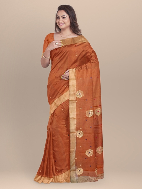 

BharatSthali Brown & Beige Pure Silk Woven Design Chanderi Handloom Saree