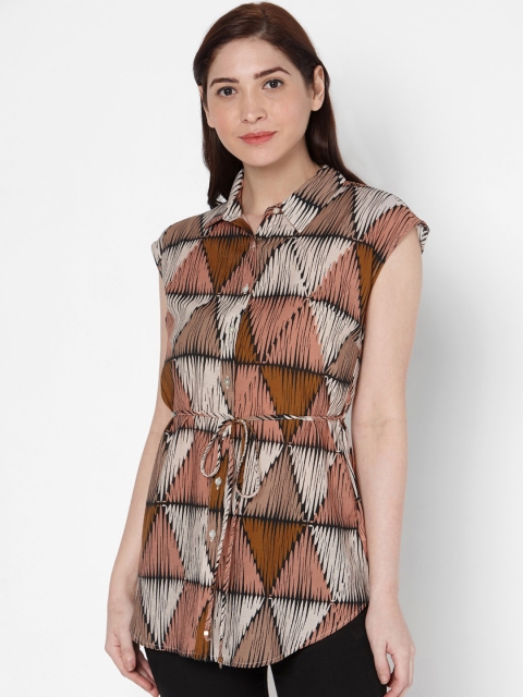 Deal Jeans Women Peach & Brown Printed Tunic