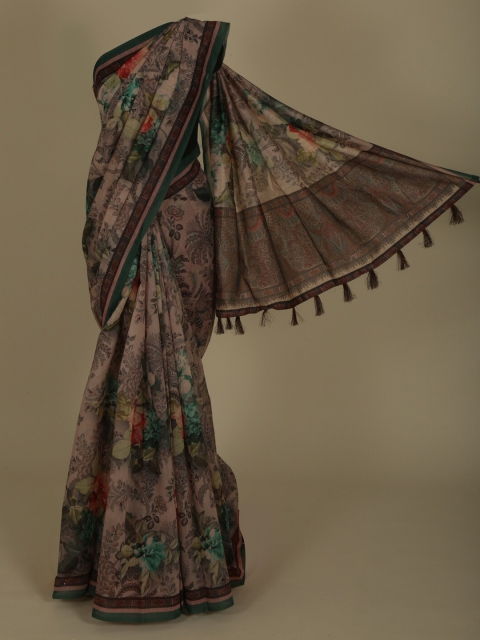

Pothys Pink & Green Cotton Blend Printed Saree