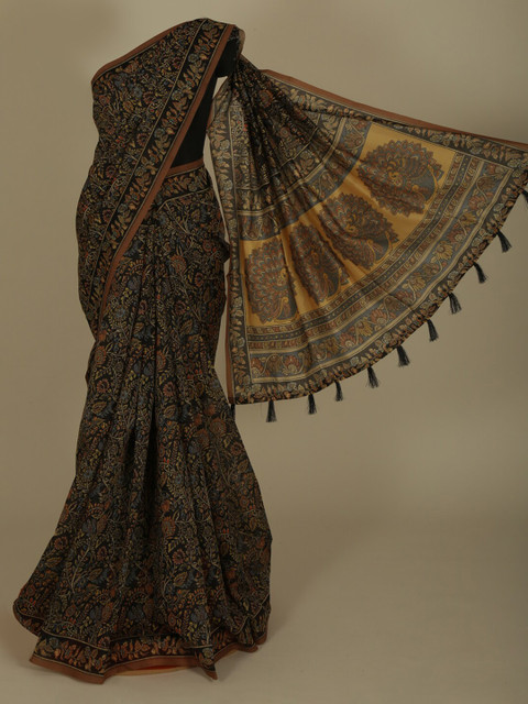 

Pothys Black & Cream-Coloured Cotton Blend Printed Saree