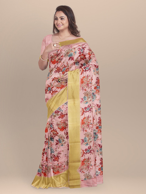

BharatSthali Pink & Red Silk Cotton Printed Sustainable Saree