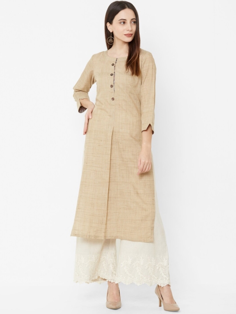 

Os Women Beige Solid Straight Kurta