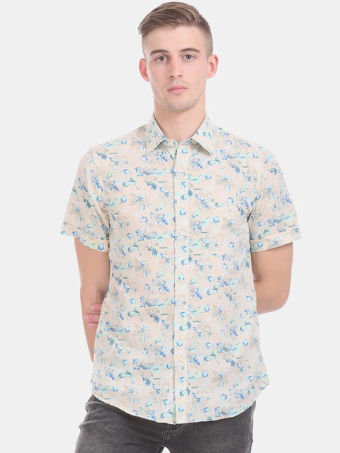 

U.S. Polo Assn. Men Beige & Blue Regular Fit Printed Casual Shirt