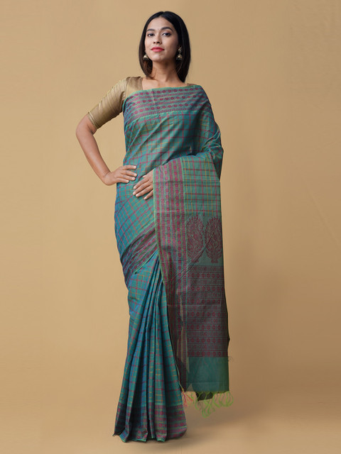 

Unnati Silks Green Printed Handloom Pure Kanchi Cotton Saree