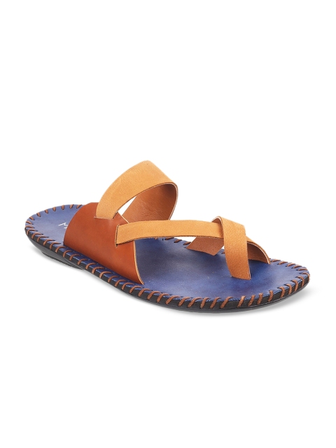 

Metro Men Tan Brown & Blue Leather Comfort Sandals