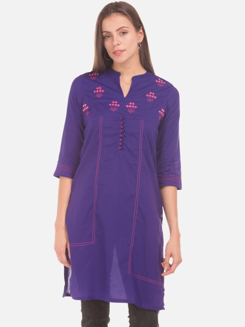 

Karigari Women Purple & Pink Embroidered Straight Kurta