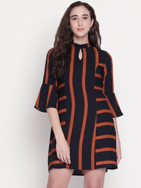 

Mesmerize Women Navy Blue & Brown Striped A-Line Dress