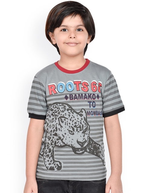 

ORANGE PUMPKKIN Boys Grey Printed Slim Fit Round Neck T-shirt