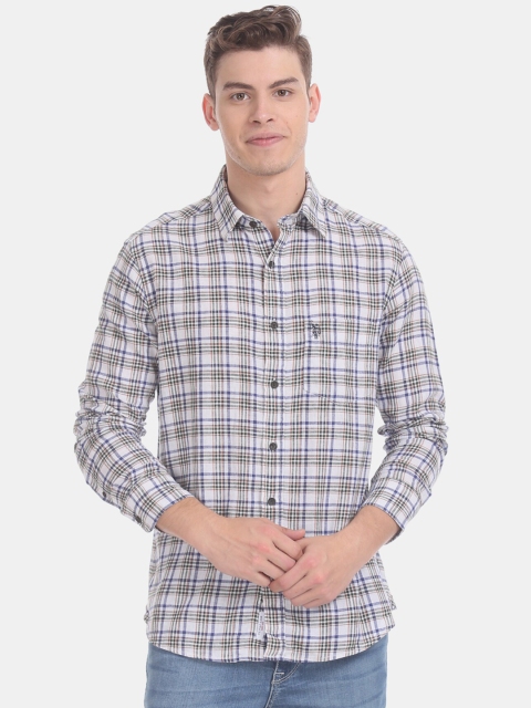 

U.S. Polo Assn. Men Grey & White Regular Fit Checked Casual Shirt