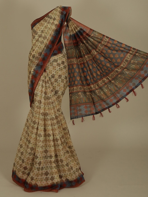 

Pothys Cream-Coloured Printed Cotton Blend Saree