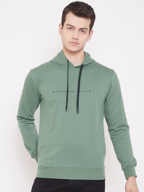 

Okane Men Green Solid Hooded Sweatshirt