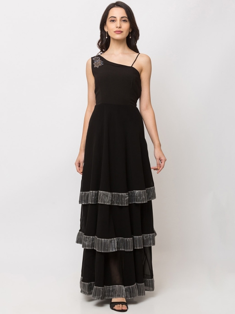 

SHECZZAR Women Black Solid Fit and Flare Dress