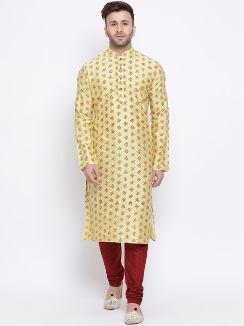 

NAMASKAR Men Gold-Toned Printed Straight Kurta