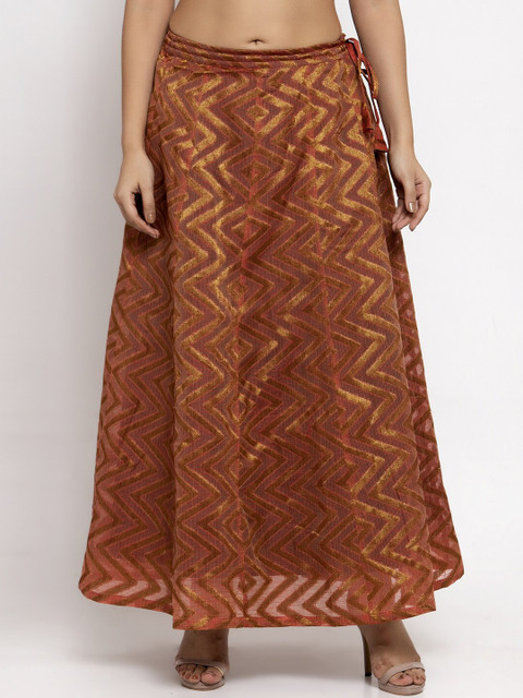

Ayaany Women Bronze & Gold-Coloured Self-Design Maxi Skirt