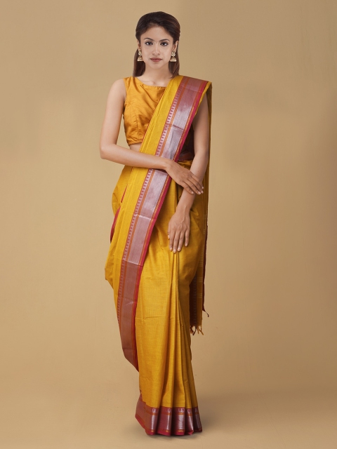

Unnati Silks Yellow Solid Pure Kanchi Cotton Saree