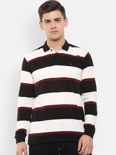 

Louis Philippe Sport Men Black & White Striped Polo Collar T-shirt