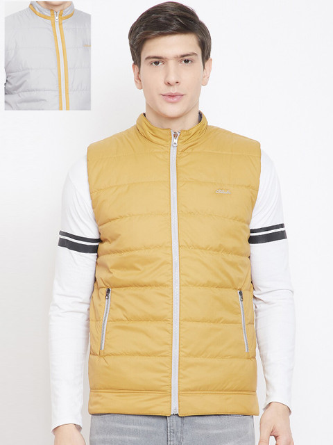 

Adobe Men Grey & Yellow Solid Reversible Padded Jacket