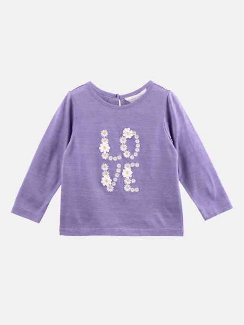 

Beebay Girls Purple Printed Round Neck Pure Cotton T-shirt