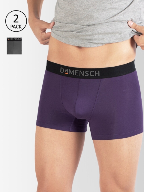 

DAMENSCH Men Pack Of 2 Grey & Purple Deo-Soft Trunks DAM-DC-T-WG-GRP