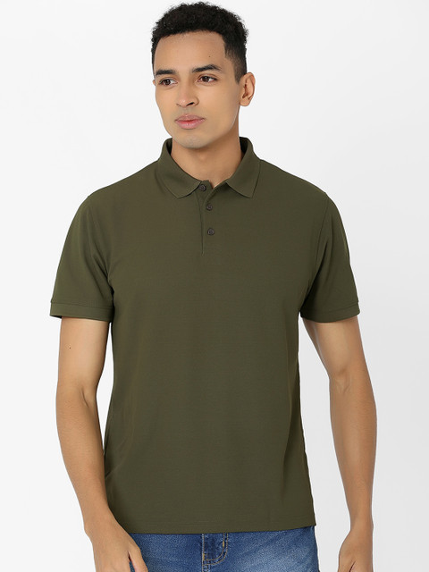 

MARCA Disati Men Olive Green Solid Polo Collar T-shirt