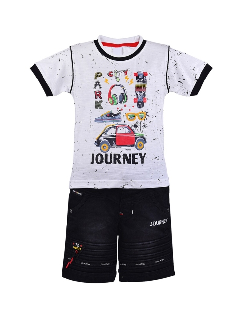 

Wish Karo Boys Black & White Printed T-shirt with Shorts