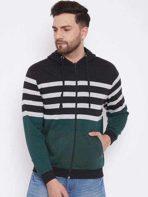 

Austin wood Men Black & Green Striped Hooded Sweatshirt