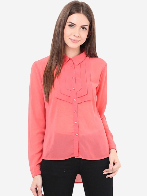 

Porsorte Women Coral Pink Regular Fit Solid Formal Shirt