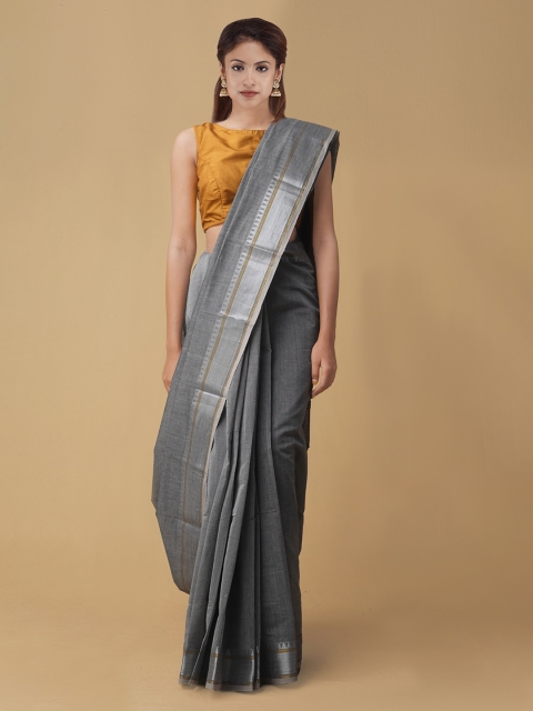 

Unnati Silks Grey Solid Pure Kanchi Cotton Saree